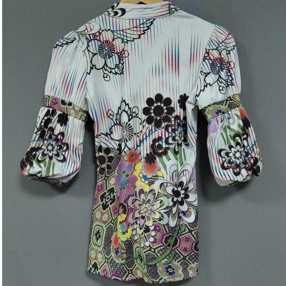IC Paris Floral Print Blouse Multicolor Knit 3/4 Sleeve Women Size S - Picture 2 of 7
